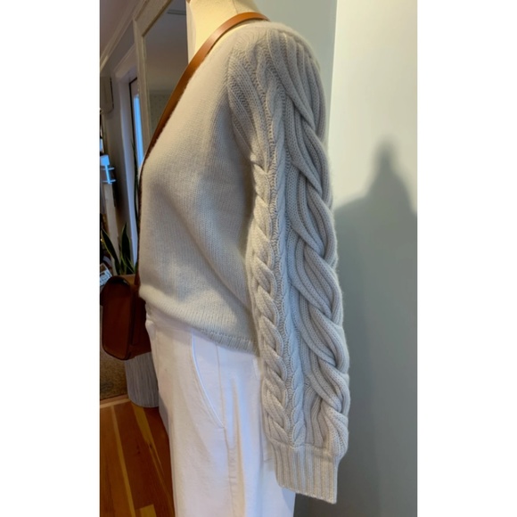 Naadam Women's Hand Knit Cable Sleeve Wool Cashmere Crewneck, Size Small - Picture 2 of 13